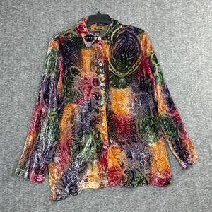 Mirasol Blouse Womens Large Rainbow Paisley Velvet Burnout Sheer Rayon Blend